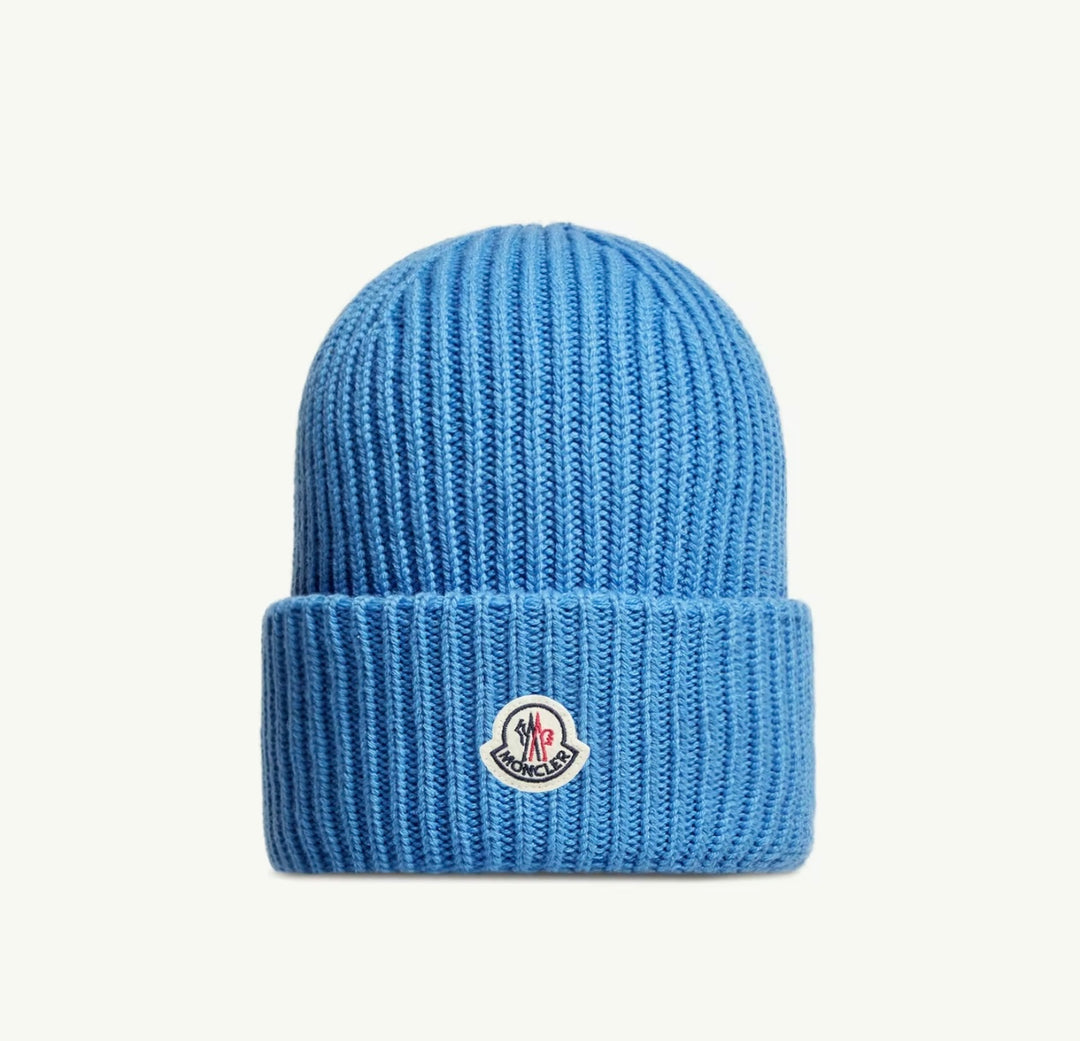 MONCLER WOOL & CASHMERE BLUE BEANIE