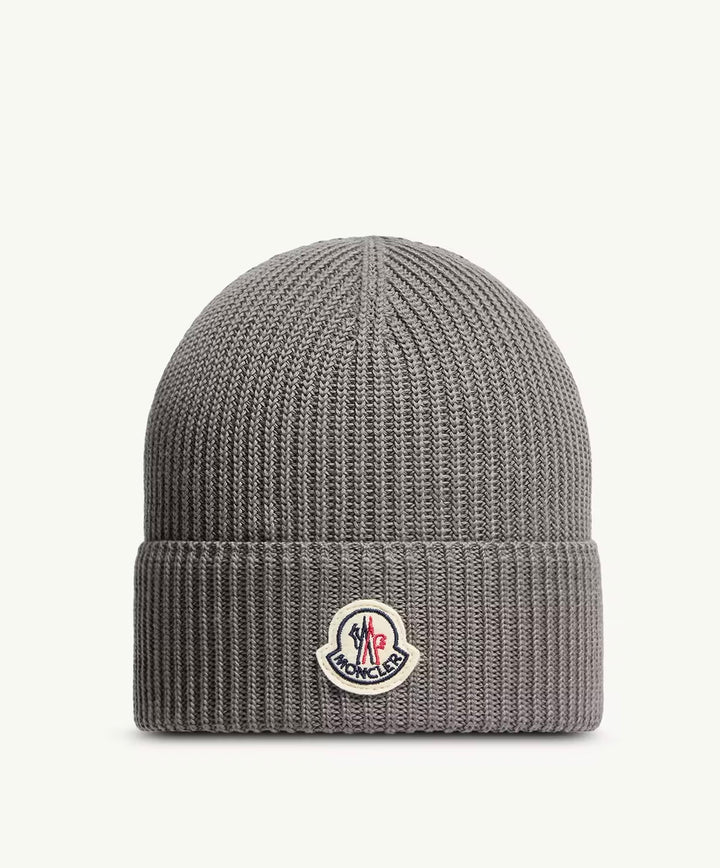 MONCLER LOGO COTTON GREY BEANIE