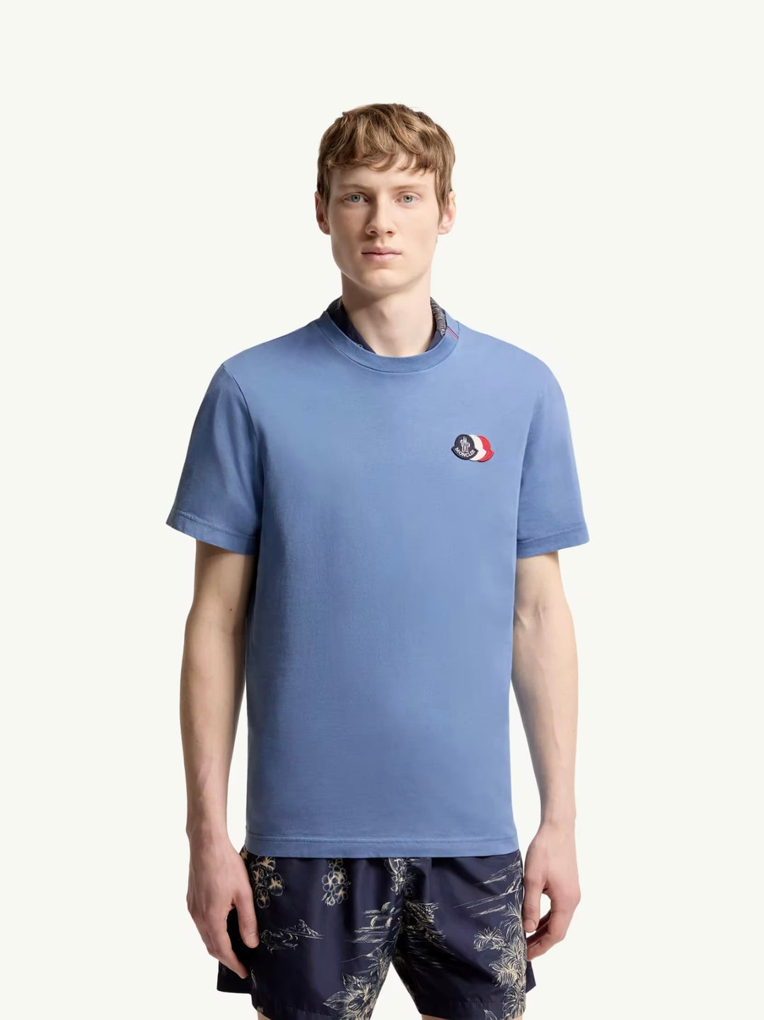 MONCLER TRICOLOR LOGO BLUE T-SHIRT
