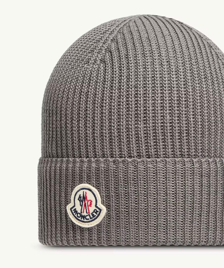 MONCLER LOGO COTTON GREY BEANIE