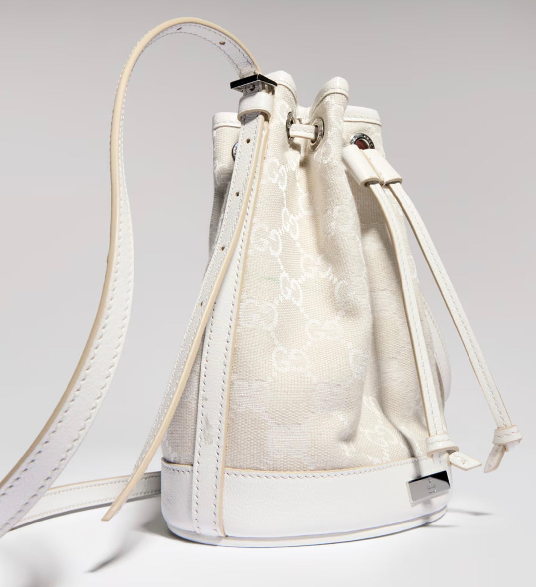 GUCCI MINI BUCKET BAG IN GG PLAQUE