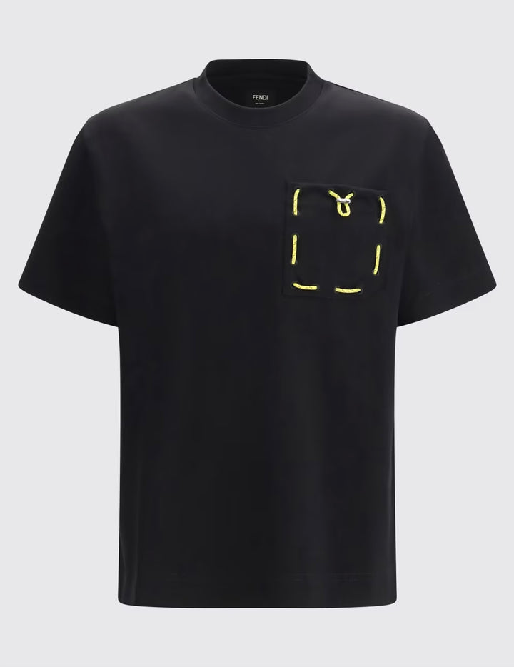 FENDI BLACK COTTON DRAWSTRING T-SHIRT