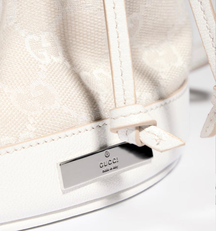 GUCCI MINI BUCKET BAG IN GG PLAQUE