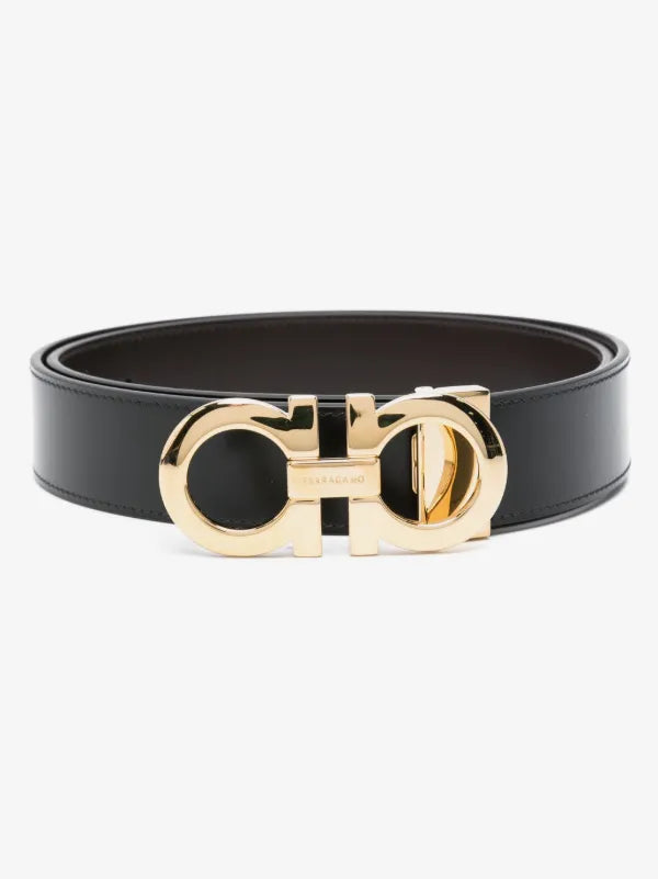 FERRAGAMO GOLD LOGO LEATHER BELT