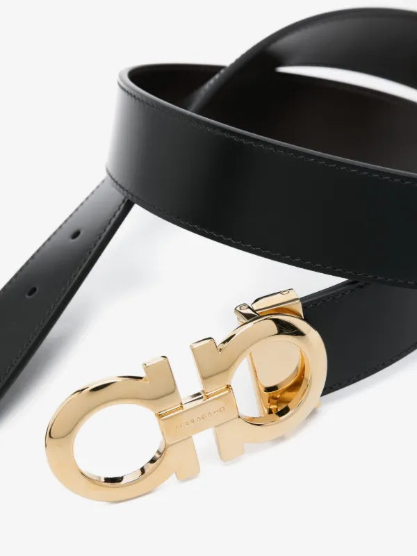 FERRAGAMO GOLD LOGO LEATHER BELT