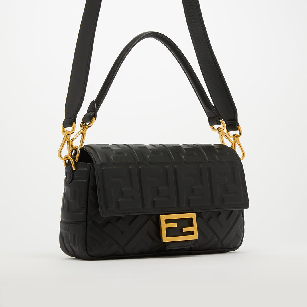 FENDI SMALL ZUCCA BAGUETTE BAG IN BLACK