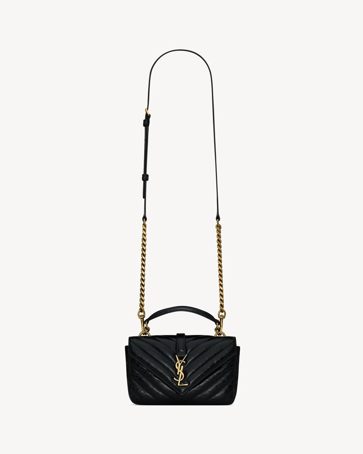 YSL COLLEGE MINI CHAIN BAG IN SHINY CRACKLED LEATHER