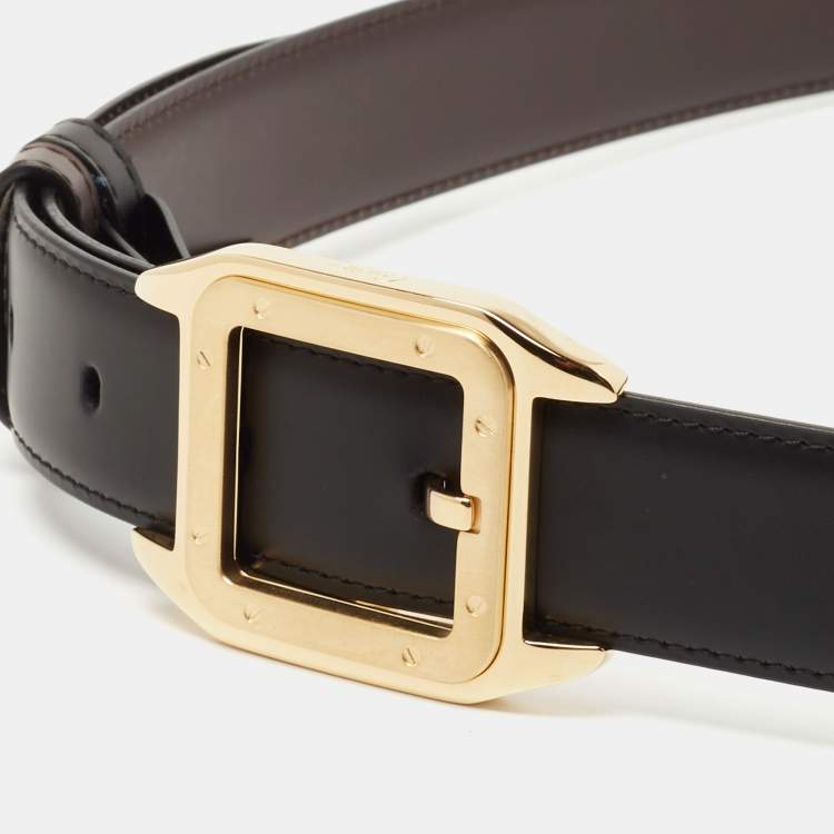 BLACK/BROWN LEATHER SANTOS DE CARTIER REVERSIBLE BELT