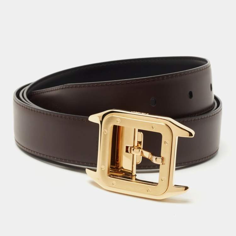 BLACK/BROWN LEATHER SANTOS DE CARTIER REVERSIBLE BELT
