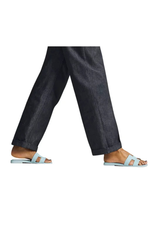 HERMES ORAN SANDALS IN BLEU BRUME