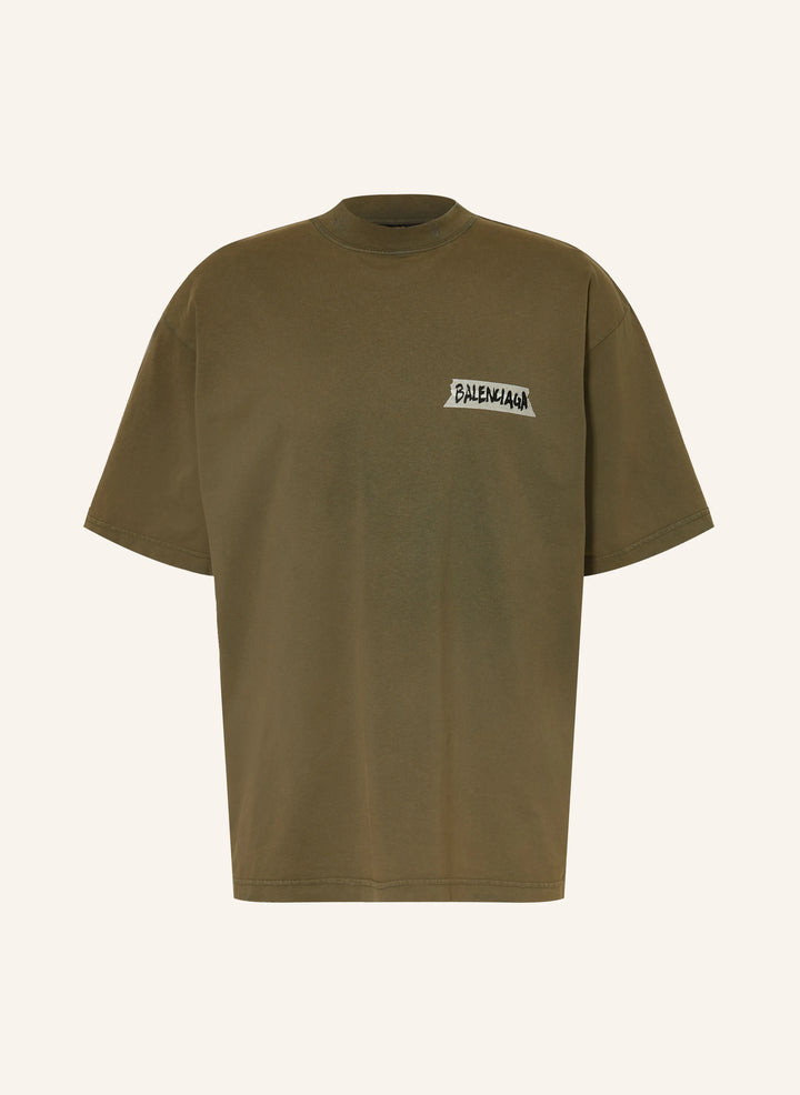 BALENCIAGA PRINTED KAKI T-SHIRT