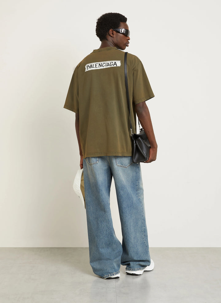 BALENCIAGA PRINTED KAKI T-SHIRT