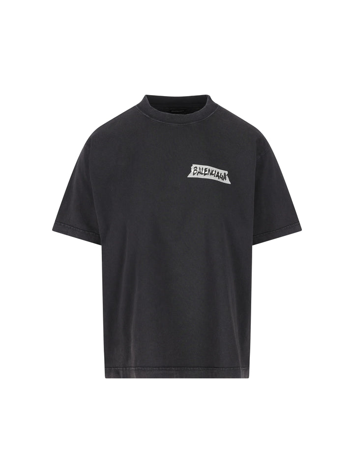 BALENCIAGA BLACK PRINTED T-SHIRT
