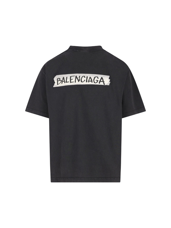 BALENCIAGA BLACK PRINTED T-SHIRT