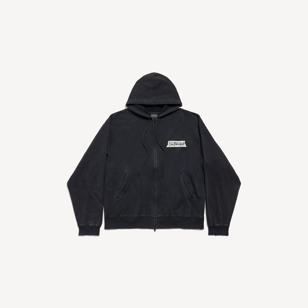 BALENCIAGA ZIPPED HOODIE IN FADED BLACK
