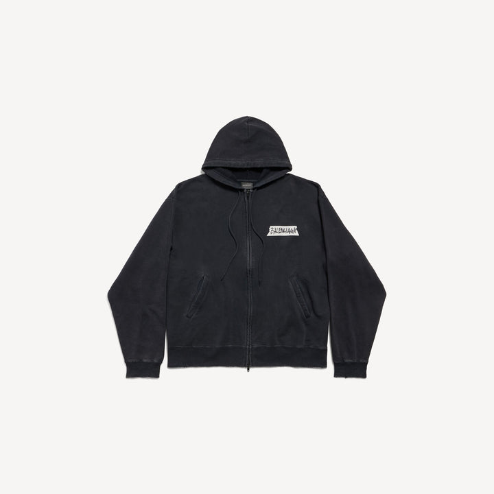 BALENCIAGA ZIPPED HOODIE IN FADED BLACK