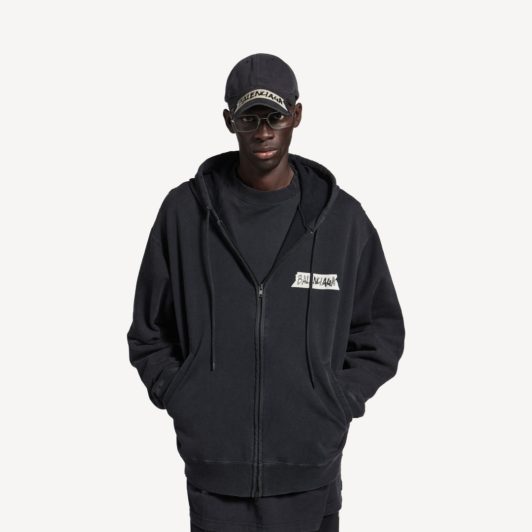 BALENCIAGA ZIPPED HOODIE IN FADED BLACK