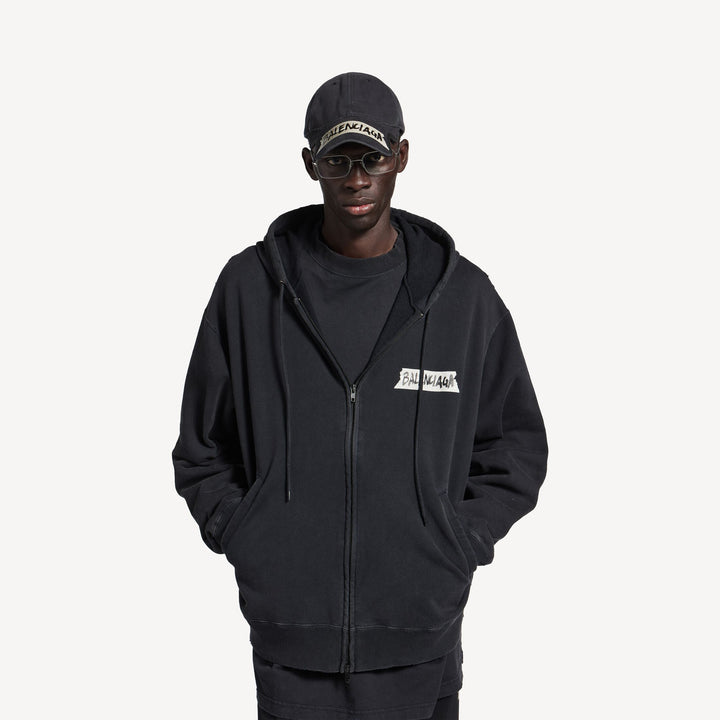 BALENCIAGA ZIPPED HOODIE IN FADED BLACK