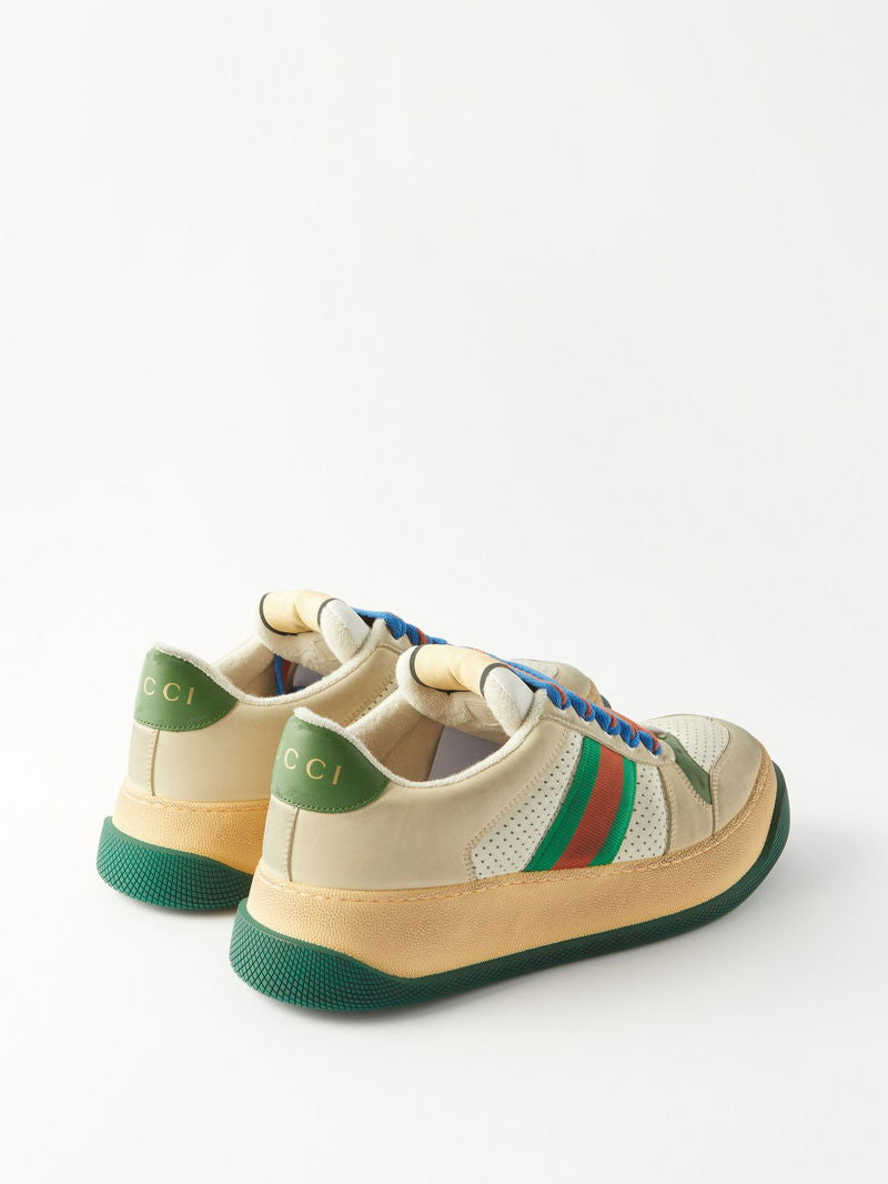 GUCCI WEB-STRIPE LEATHER TRAINERS