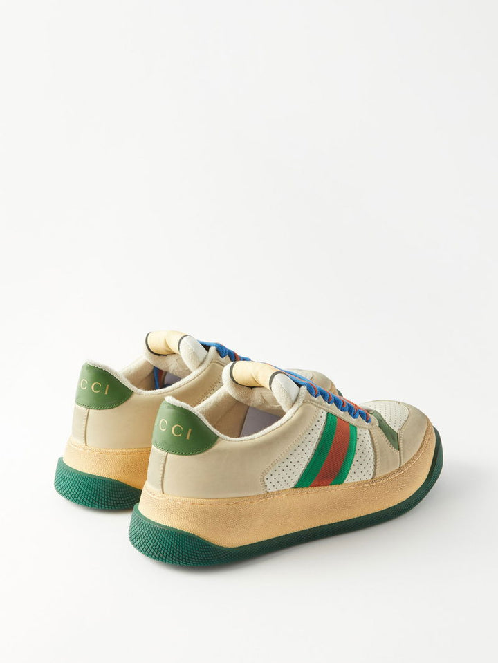 GUCCI WEB-STRIPE LEATHER TRAINERS