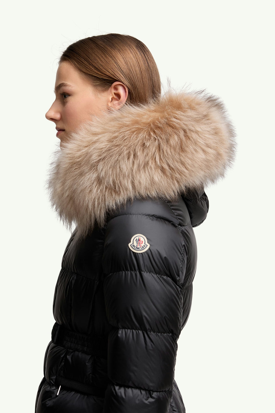 MONCLER BOED HOODED SHEARLING TRIMMED SHORT DOWN JACKET