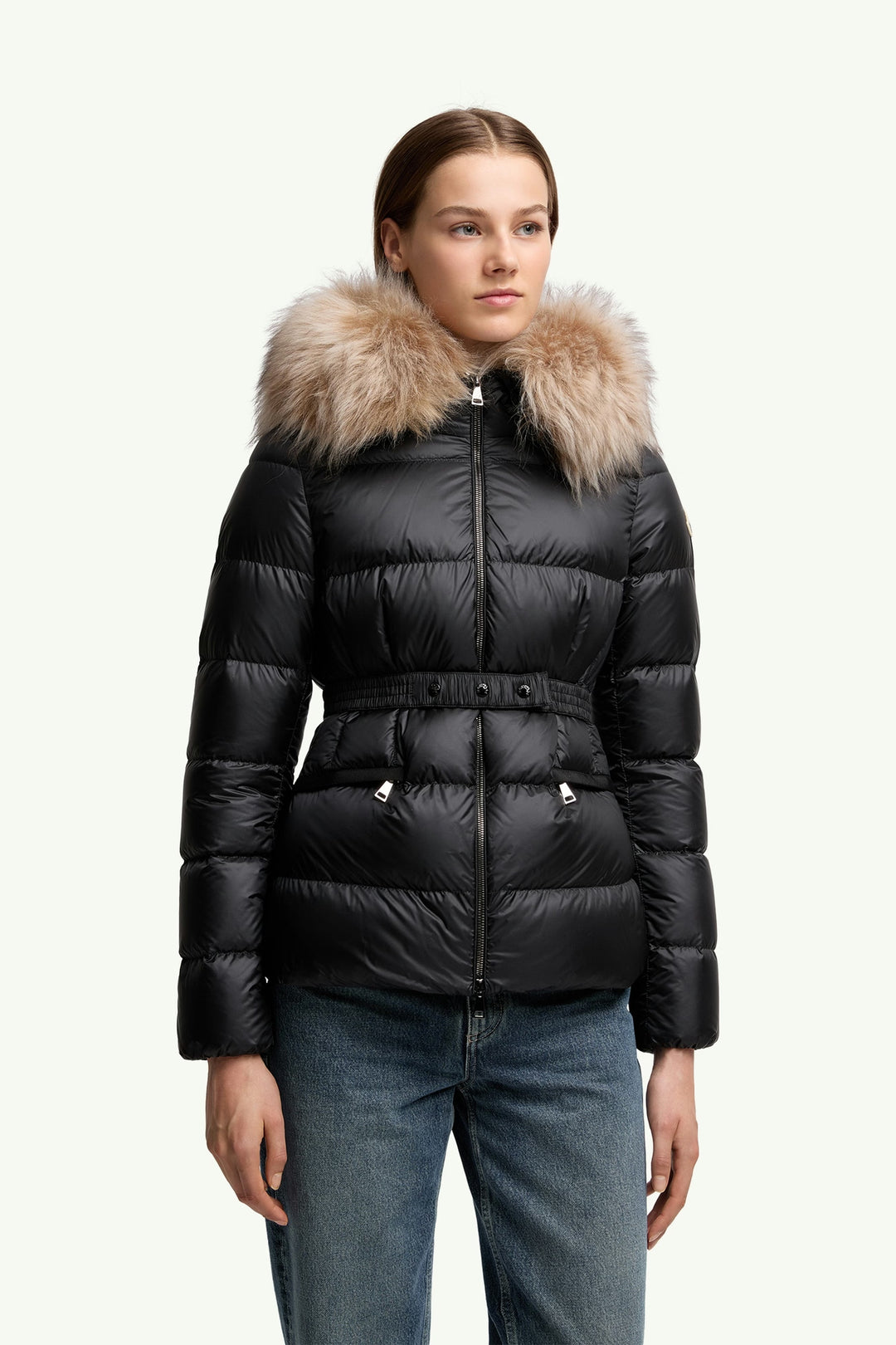 MONCLER BOED HOODED SHEARLING TRIMMED SHORT DOWN JACKET