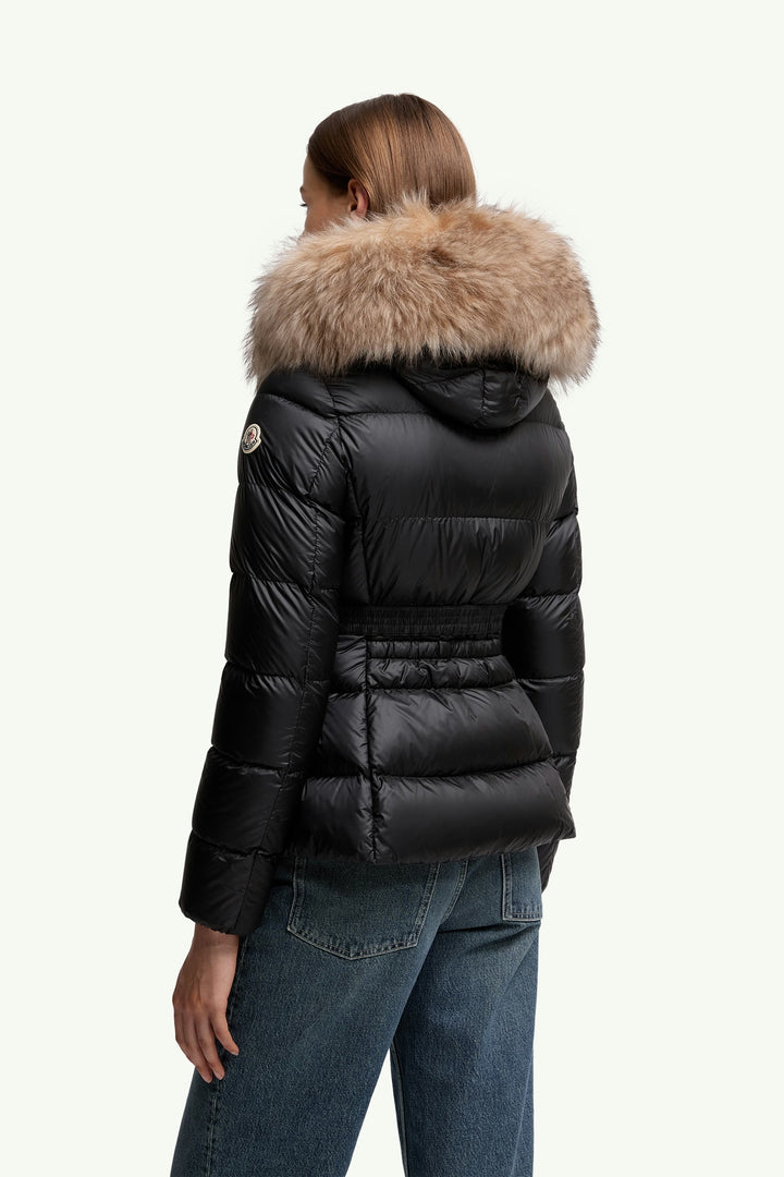 MONCLER BOED HOODED SHEARLING TRIMMED SHORT DOWN JACKET