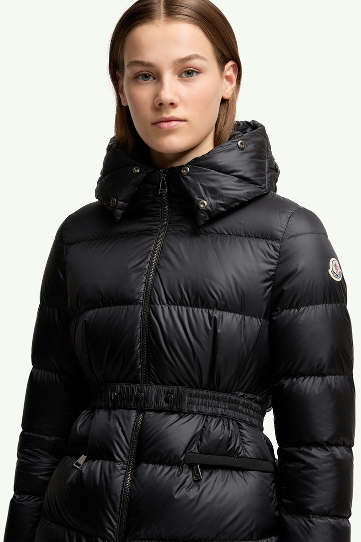 MONCLER BOED HOODED SHEARLING TRIMMED SHORT DOWN JACKET