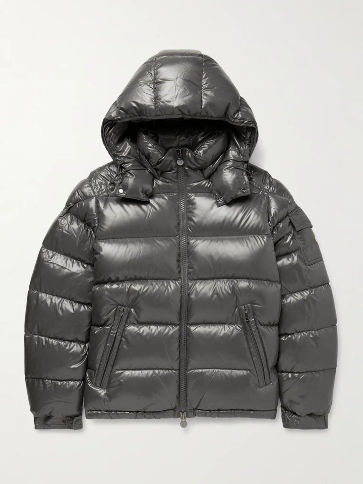 MONCLER MAYA LOGO QUILTED NYLON HOODED DOWN JACKET