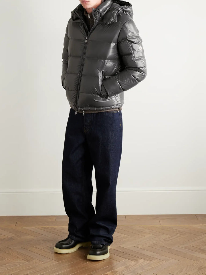MONCLER MAYA LOGO QUILTED NYLON HOODED DOWN JACKET