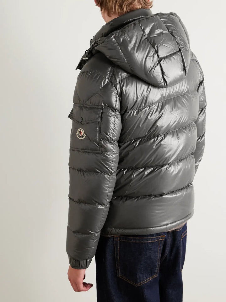 MONCLER MAYA LOGO QUILTED NYLON HOODED DOWN JACKET